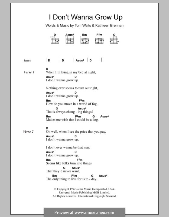 I Don't Wanna Grow Up: Lyrics and chords by Kathleen Brennan, Tom Waits