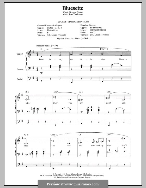 Bluesette: For organ by Jean Thielemans