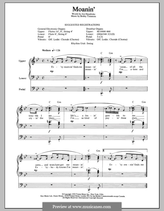 Moanin': For organ by Bobby Timmons