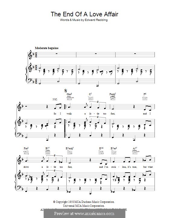 The End of a Love Affair (Frank Sinatra): For voice and piano (or guitar) by Edward C. Redding