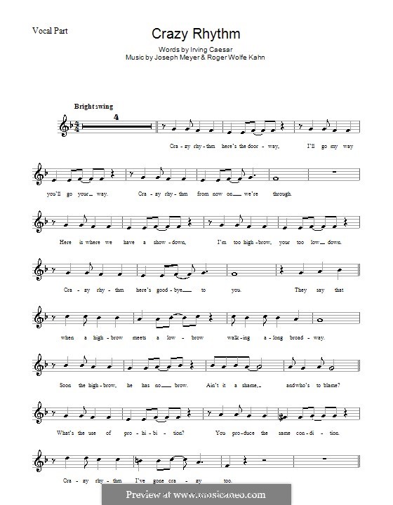 Crazy Rhythm (Chet Baker): Melody line, lyrics and chords by Joseph Meyer, Roger Wolfe Kahn