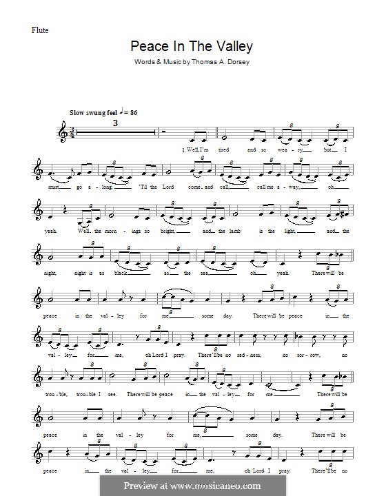 (There'll Be) Peace in the Valley (For Me): Melody line, lyrics and chords (Mahalia Jackson) by Thomas A. Dorsey