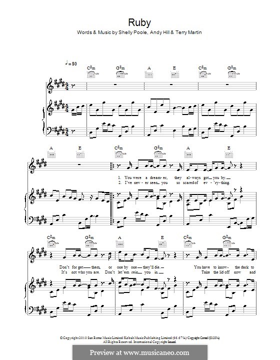 Ruby (Boyzone): For voice and piano (or guitar) by Andrew Hill, Shelly Poole, Terry Martin
