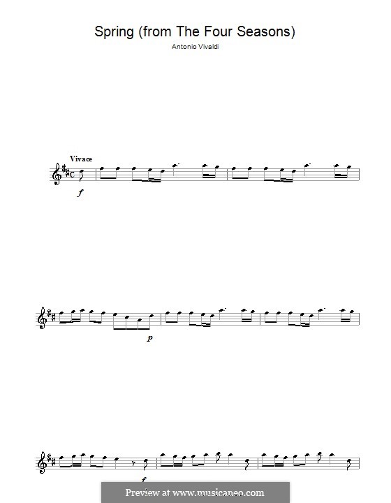 Violin Concerto No.1 in E Major 'La primavera' (Printable Scores), RV 269: Movement I. Version for flute by Antonio Vivaldi