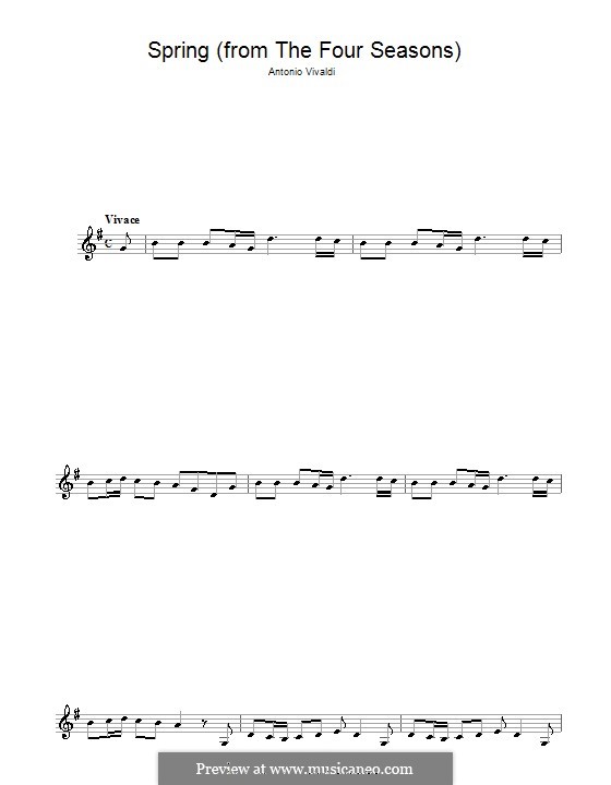 Violin Concerto No.1 in E Major 'La primavera' (Printable Scores), RV 269: Movement I. Version for clarinet by Antonio Vivaldi