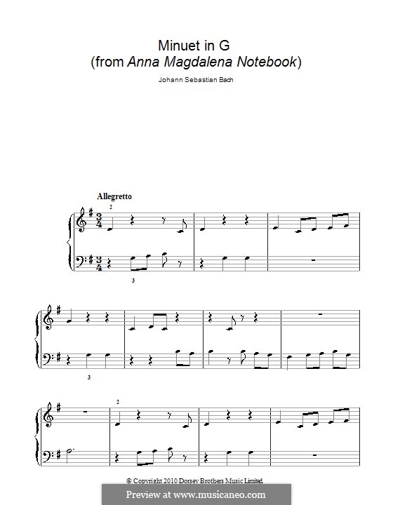 No.4 Minuet in G Major, for Piano, BWV Anh.114: Easy version by Johann Sebastian Bach