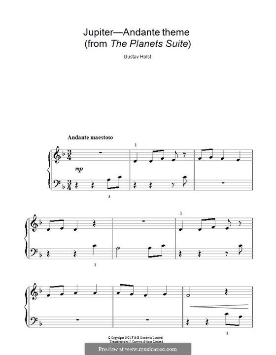 Jupiter: Version for easy piano by Gustav Holst