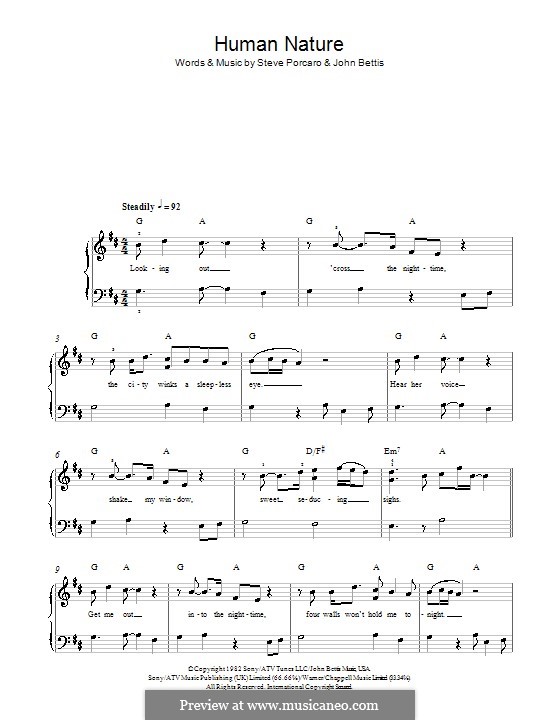 Human Nature (Michael Jackson): For easy piano by John Bettis, Steve Porcaro