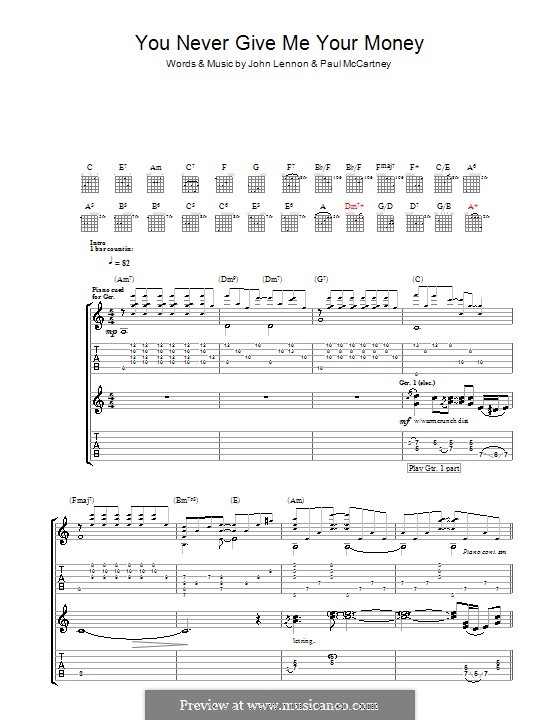 You Never Give Me Your Money (The Beatles): For guitar with tab by John Lennon, Paul McCartney