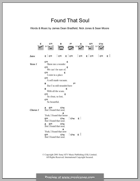 Found That Soul (The Manic Street Preachers): Lyrics and chords by James Dean Bradfield, Nicky Jones, Sean Moore