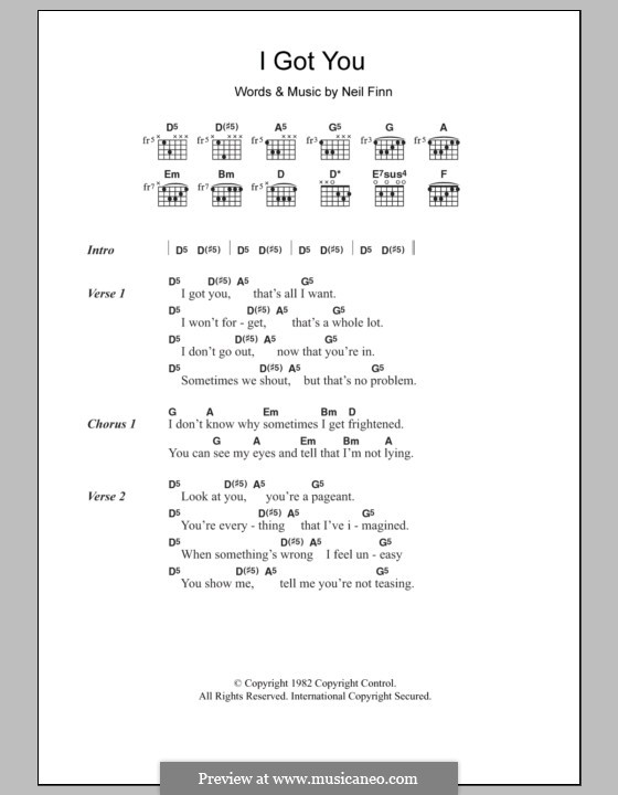 I Got You (Split Enz): Lyrics and chords by Neil Finn