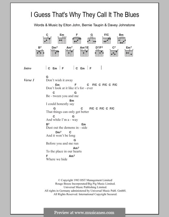 I Guess That's Why They Call It the Blues: Lyrics and chords by Davey Johnstone, Elton John