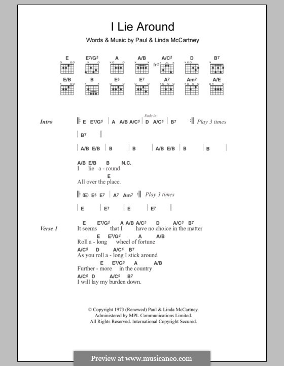 I Lie Around: Lyrics and chords by Linda McCartney, Paul McCartney
