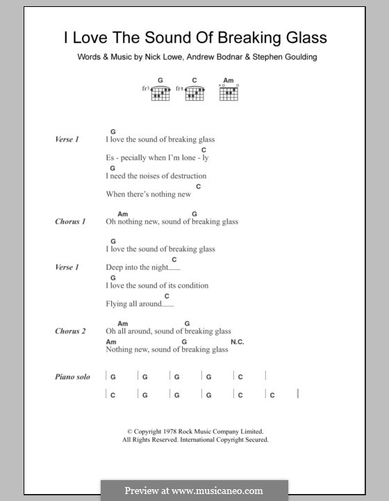 I Love the Sound of Breaking Glass: Lyrics and chords by Andrew Bodnar, Nick Lowe, Stephen Goulding