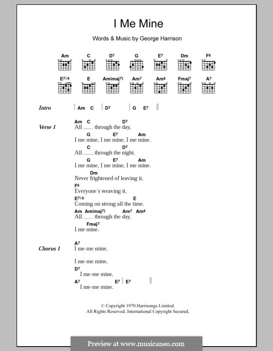 I Me Mine (The Beatles): Lyrics and chords by George Harrison