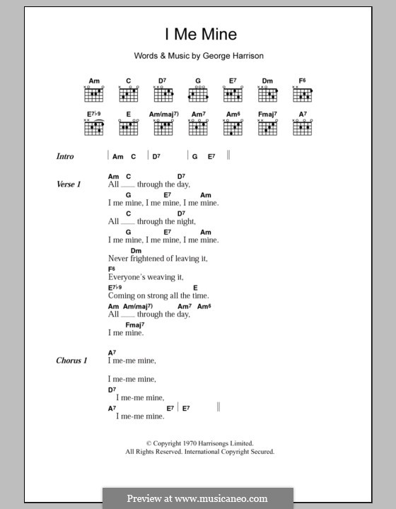 I Me Mine (The Beatles): Lyrics and chords by George Harrison