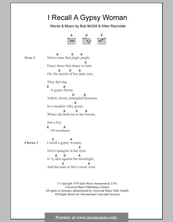 I Recall a Gypsy Woman: Lyrics and chords by Allen Reynolds, Bob McDill