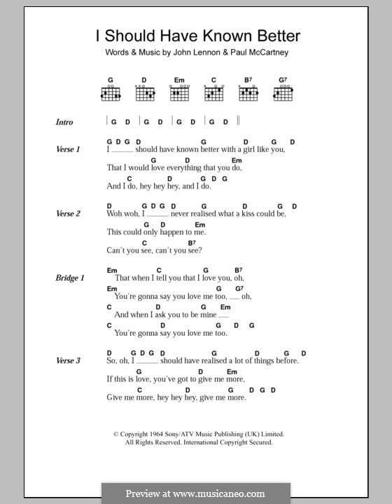 I Should Have Known Better (The Beatles): Lyrics and chords by John Lennon, Paul McCartney