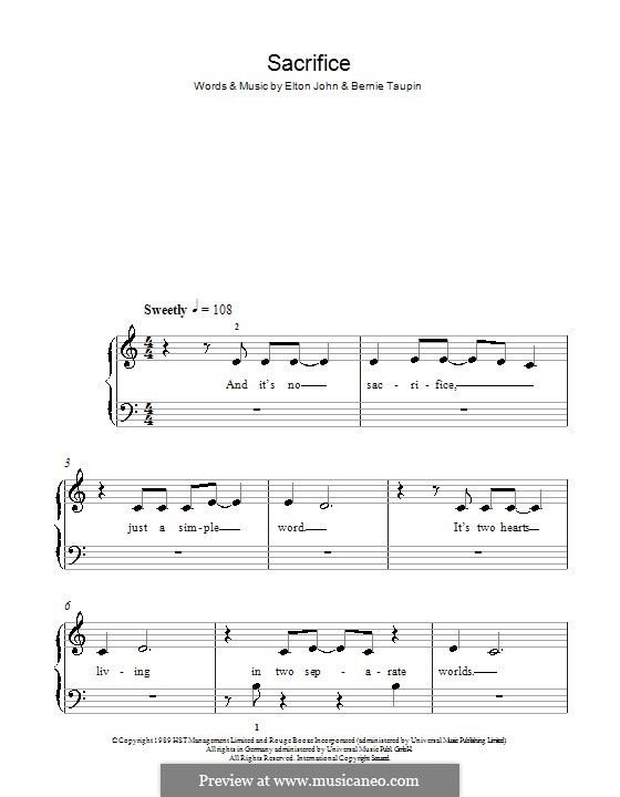 Elton John Sacrifice Sheet Music for Beginners in C Major - Download &  Print - SKU: MN0136811