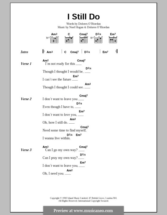 I Still Do (The Cranberries): Lyrics and chords by Dolores O'Riordan, Noel Hogan