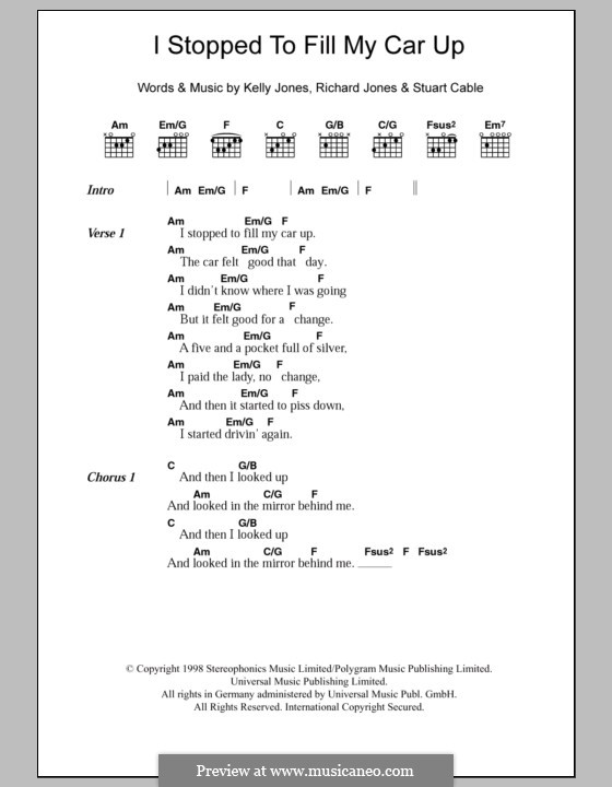 I Stopped to Fill My Car Up (Stereophonics): Lyrics and chords by Kelly Jones, Richard Jones, Stuart Cable