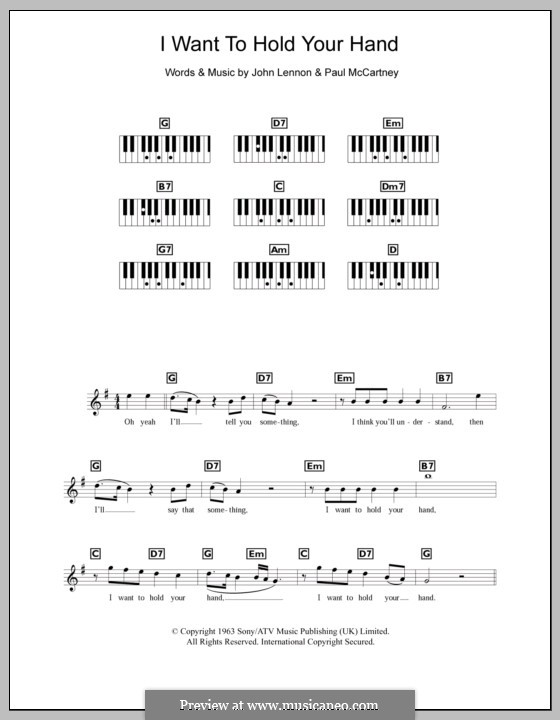 I Want to Hold Your Hand (The Beatles): For keyboard by John Lennon, Paul McCartney