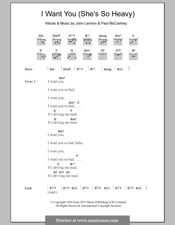 I Want You (She's So Heavy): Lyrics and chords (The Beatles) by John Lennon, Paul McCartney