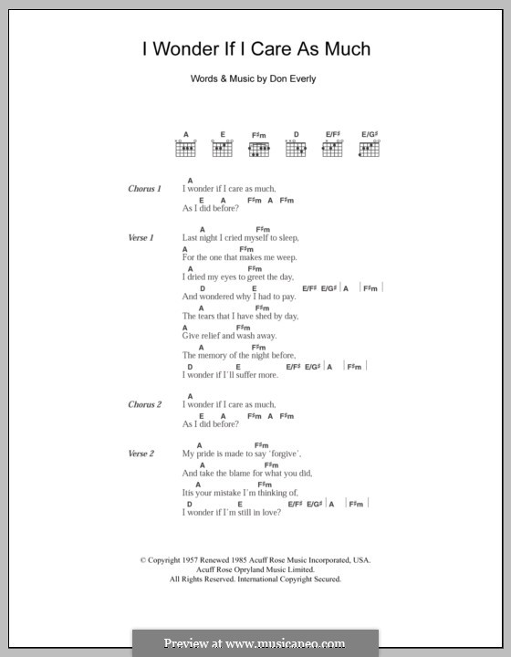 I Wonder If I Care as Much (The Everly Brothers): Lyrics and chords by Don Everly