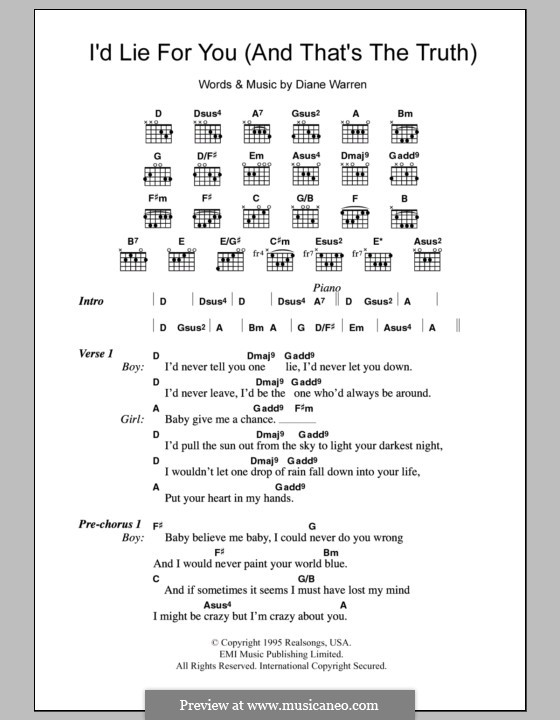 I'd Lie for You (and That's the Truth): Lyrics and chords (Meat Loaf) by Diane Warren