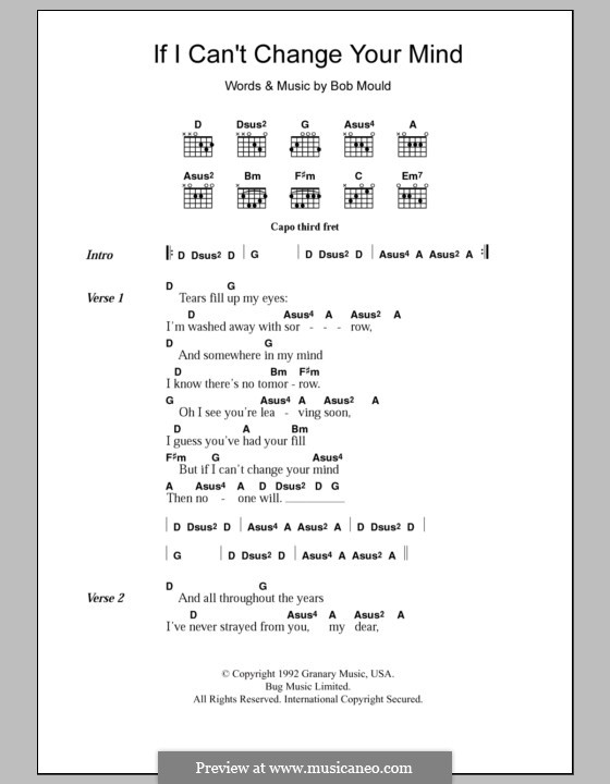 If I Can't Change Your Mind (SuGar): Lyrics and chords by Bob Mould