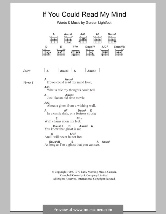 If You Could Read My Mind: Lyrics and chords by Gordon Lightfoot