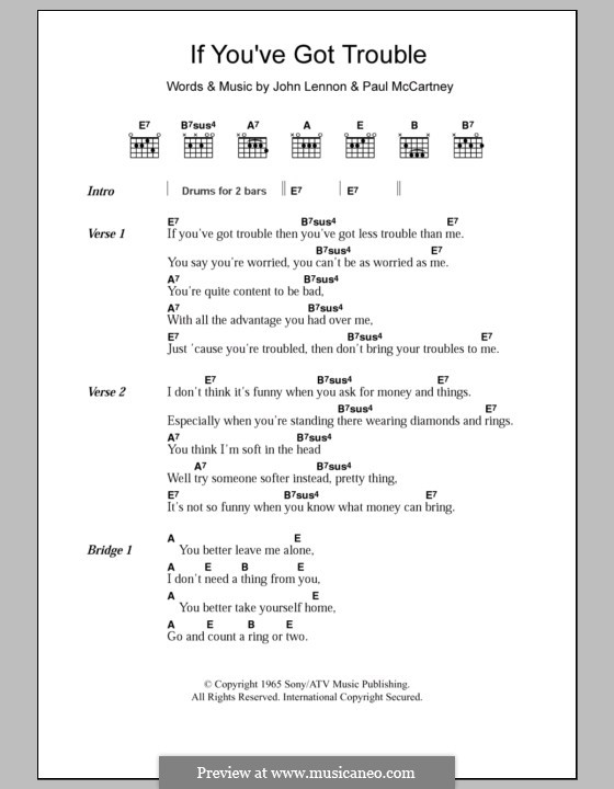 If You've Got Trouble (The Beatles): Lyrics and chords by John Lennon, Paul McCartney