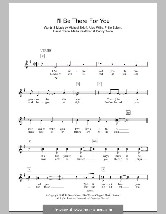 I'll Be There for You (Theme from Friends): For keyboard (The Rembrandts) by Allee Willis, Danny Wilde, David Crane, Marta Kauffman, Michael Skloff, Philip Solem