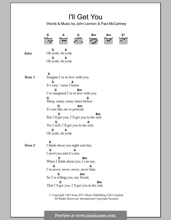 I'll Get You (The Beatles): Lyrics and chords by John Lennon, Paul McCartney