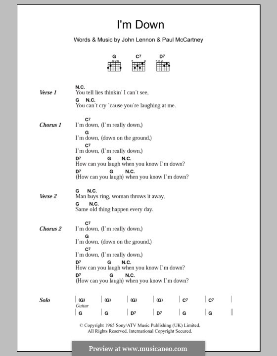 I'm Down (The Beatles): Lyrics and chords by John Lennon, Paul McCartney