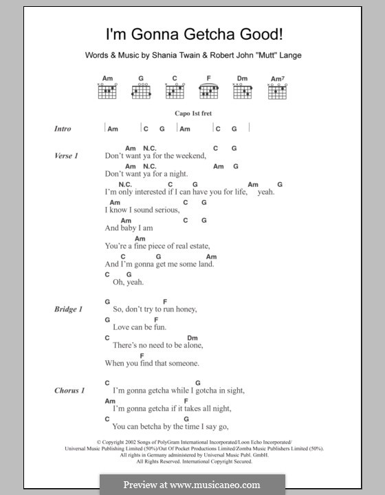 I'm Gonna Getcha Good!: Lyrics and chords by Robert John Lange, Shania Twain