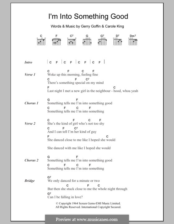 I'm Into Something Good (Herman's Hermits): Lyrics and chords by Carole King, Gerry Goffin