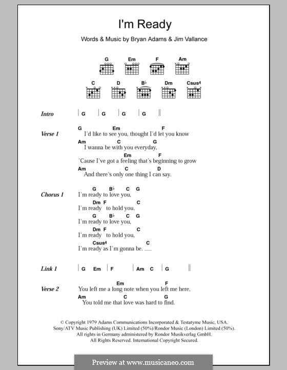 I M Ready By B Adams J Vallance Sheet Music On Musicaneo