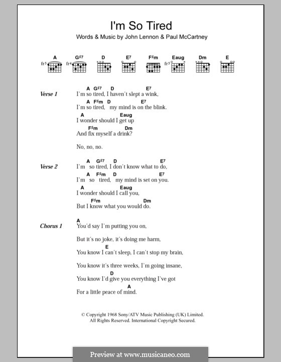 I'm So Tired (The Beatles): Lyrics and chords by John Lennon, Paul McCartney