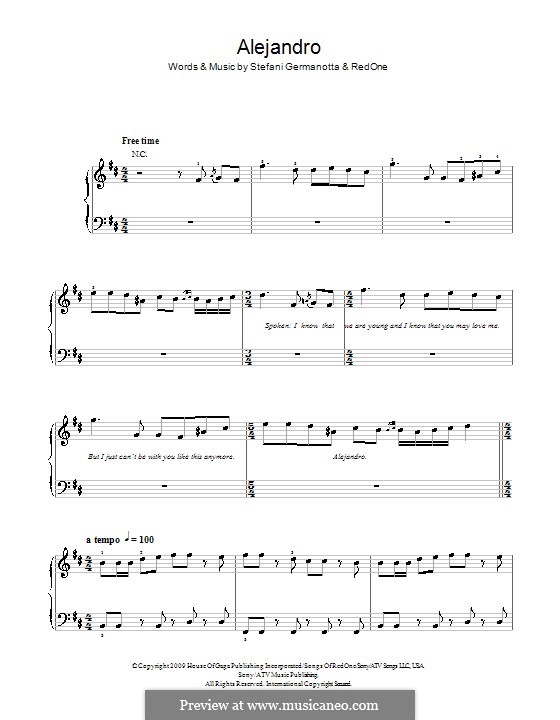Alejandro (Lady Gaga): For easy piano by RedOne, Stefani Germanotta