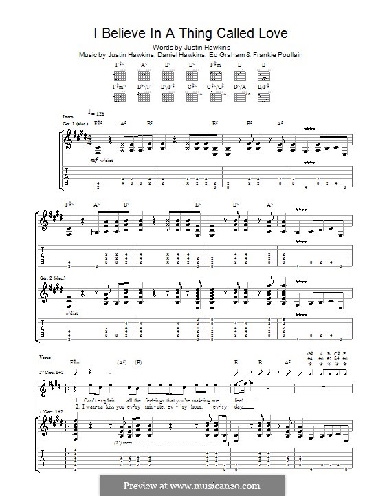 I Believe in a Thing Called Love (The Darkness): For guitar with tab by Daniel Hawkins, Edwin Graham, Frankie Poullain, Justin Hawkins