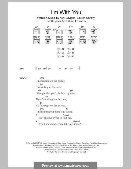 I'm with You: Lyrics and chords by Avril Lavigne, Graham Edwards, Lauren Christy, Scott Spock