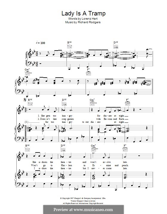 The Lady is a Tramp (Frank Sinatra): For voice and piano or guitar by Richard Rodgers
