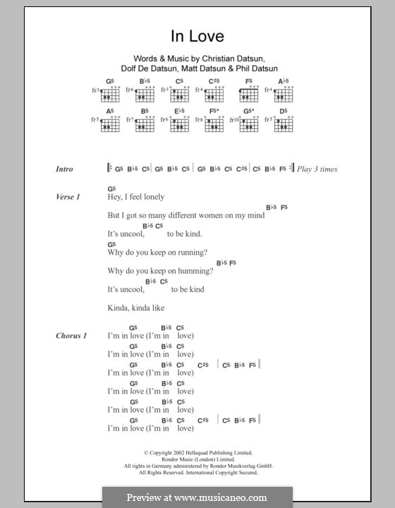 In Love (The Datsuns): Lyrics and chords by Christian Datsun, Dolf De Datsun, Matt Datsun, Phil Datsun