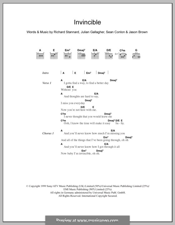 Invincible (Five): Lyrics and chords by Jason Brown, Julian Gallagher, Richard Stannard, Sean Conlon