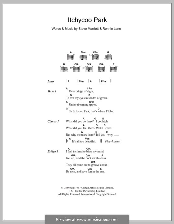 Itchycoo Park (The Small Faces): Lyrics and chords by Ronnie Lane, Steve Marriott