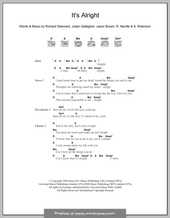 It's Alright (Five): Lyrics and chords by Jason Brown, Julian Gallagher, Richard Neville, Richard Stannard, S. Robinson
