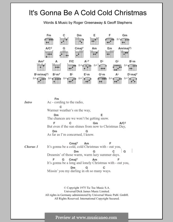 It's Gonna Be a Cold Cold Christmas (Dana): Lyrics and chords by Geoff Stephens, Roger Greenaway