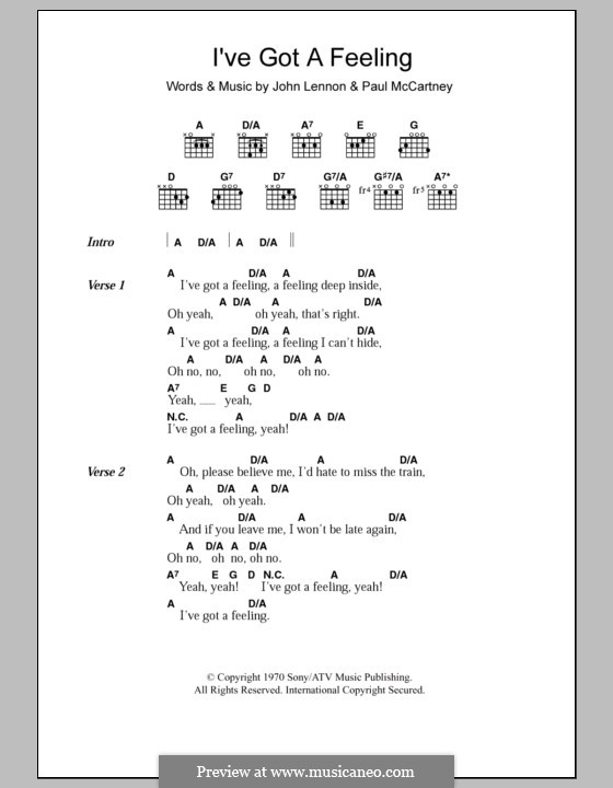 I've Got a Feeling (The Beatles): Lyrics and chords by John Lennon, Paul McCartney