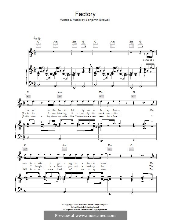 Factory (Band of Horses): For voice and piano (or guitar) by Benjamin Bridwell